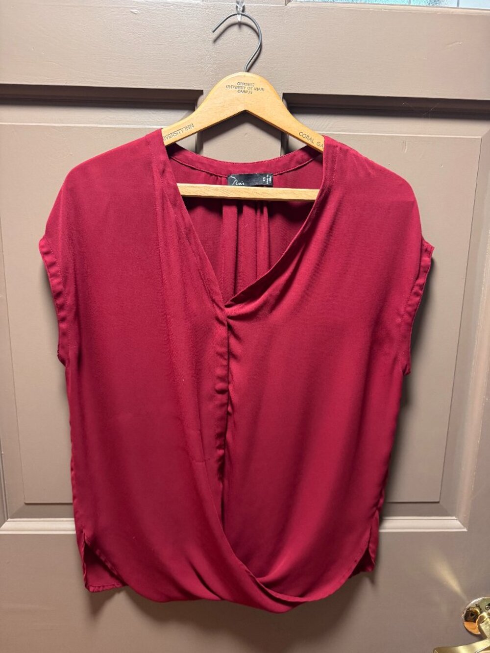 Noir Burgundy Draped Sleeveless Blouse XS